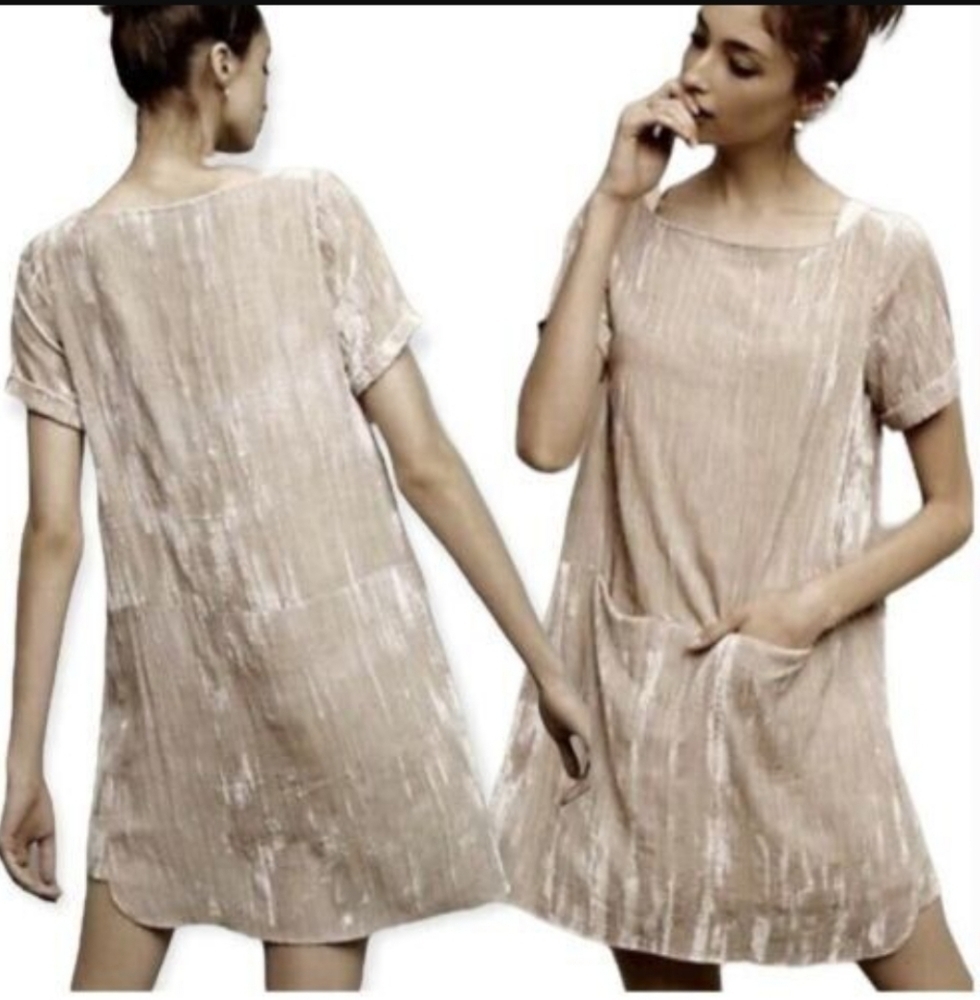 Anthropologie Floreat Crushed Velvet Crinkle Shift Dress Size Small - Picture 2 of 5